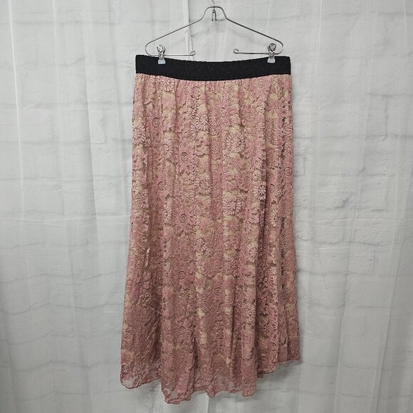 Pink Floral Lace Midi/Maxi Skirt Bohemian Coquette Fairy 2XL - Picture 5 of 10